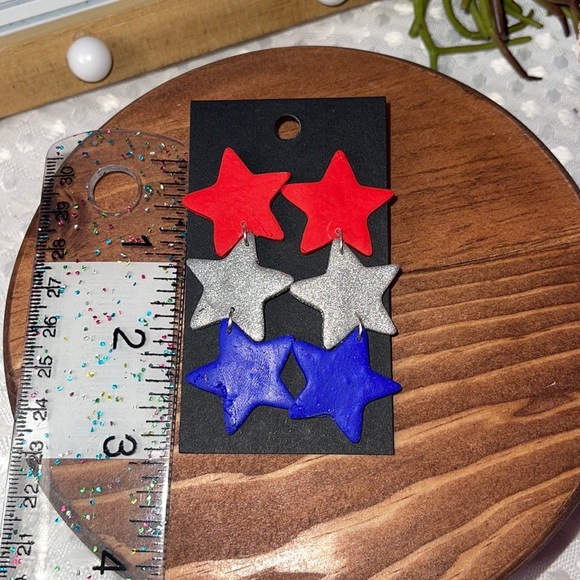 Patriotic Stars. Polymer Clay Earrings! - Picture 2 of 3